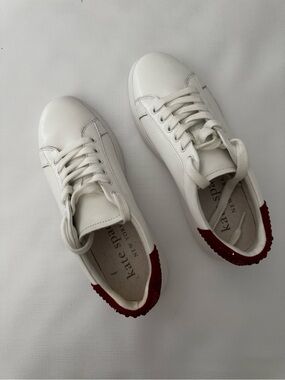 kate spade White Leather Lift Sneakers Red Crystal Accents Sz 8